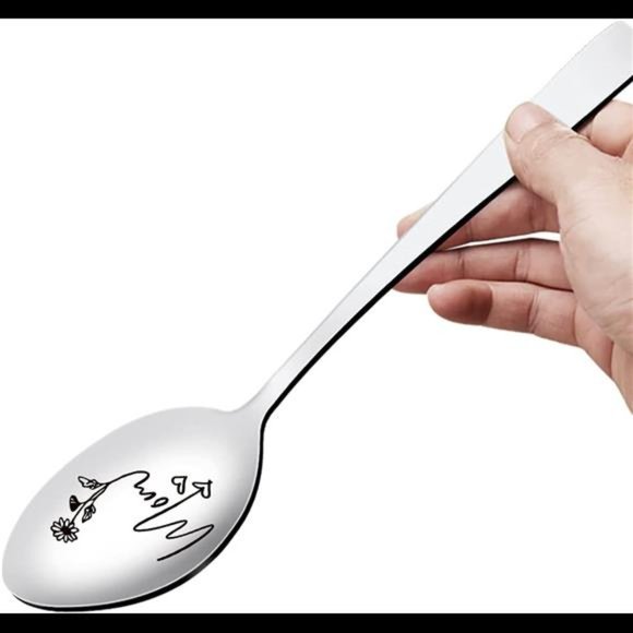 Mom Flowers Spoon Engraved Stainless Steel Funny Best Teaspoon